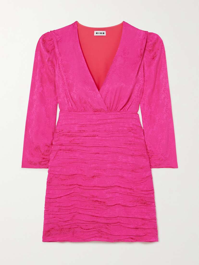 Rixo Golden Ruched Satin-jacquard Mini Dress - UK 20