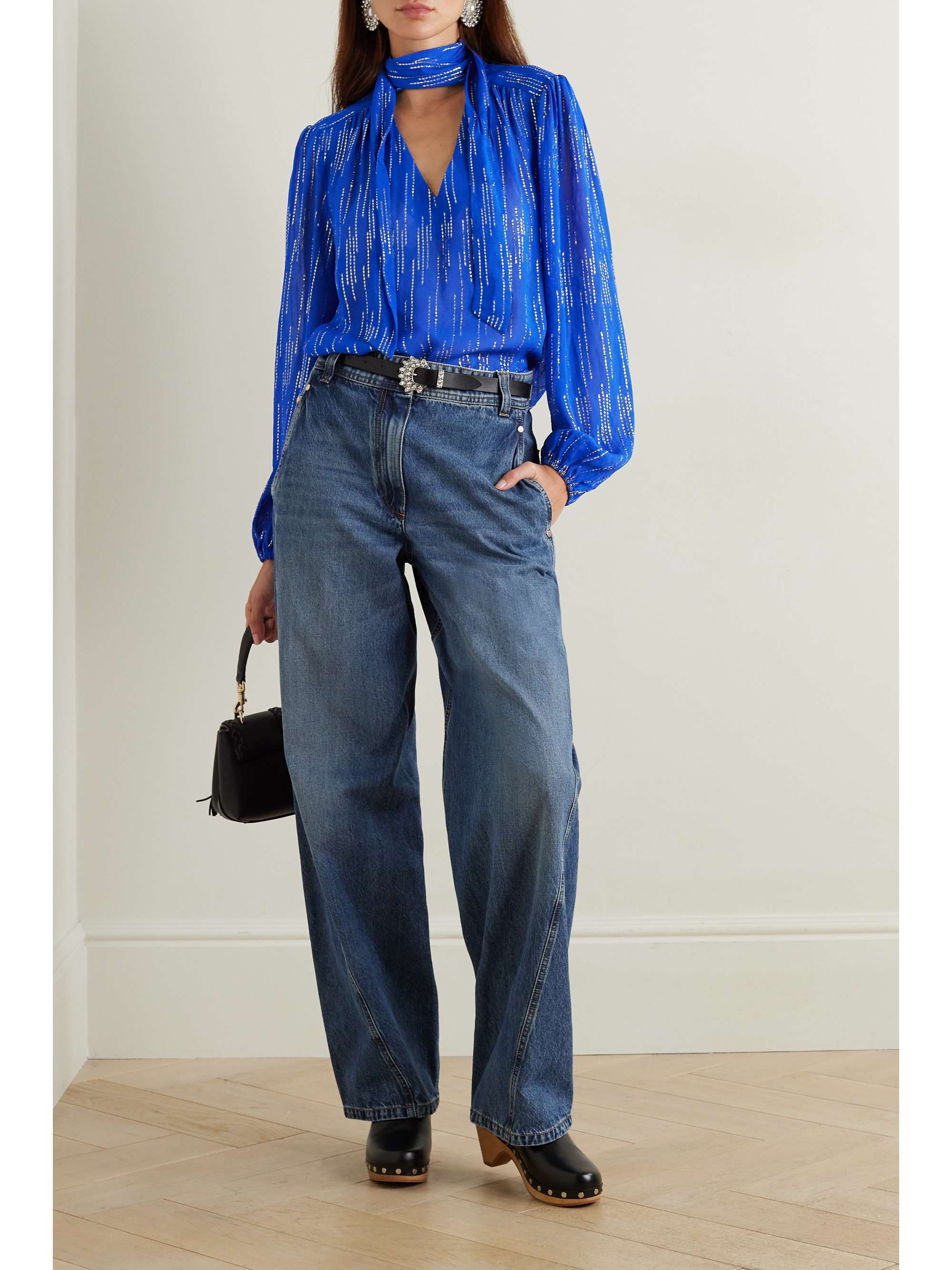 RIXO Moss pussy-bow metallic jacquard blouse | NET-A-PORTER