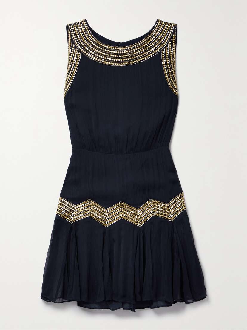 Rixo Janette Bead-embellished Crepon Mini Dress - UK 6