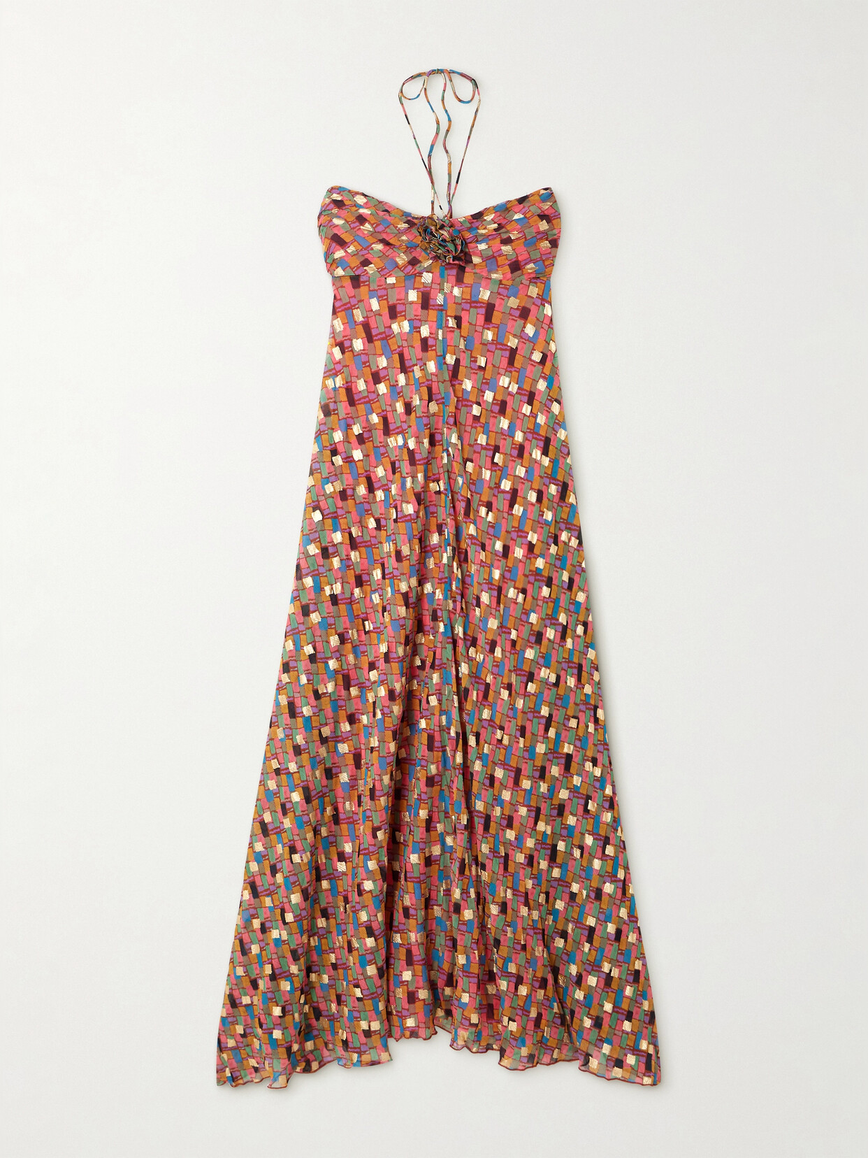 Rixo London Samira Printed Fil Coupé Georgette Halterneck Maxi Dress In Multi