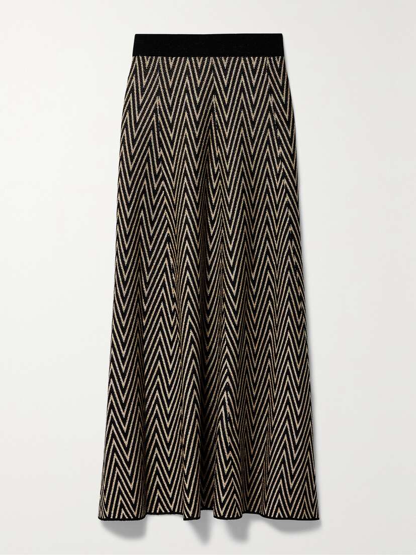 Rixo Brandy Striped Metallic-jacquard Midi Skirt - UK 18