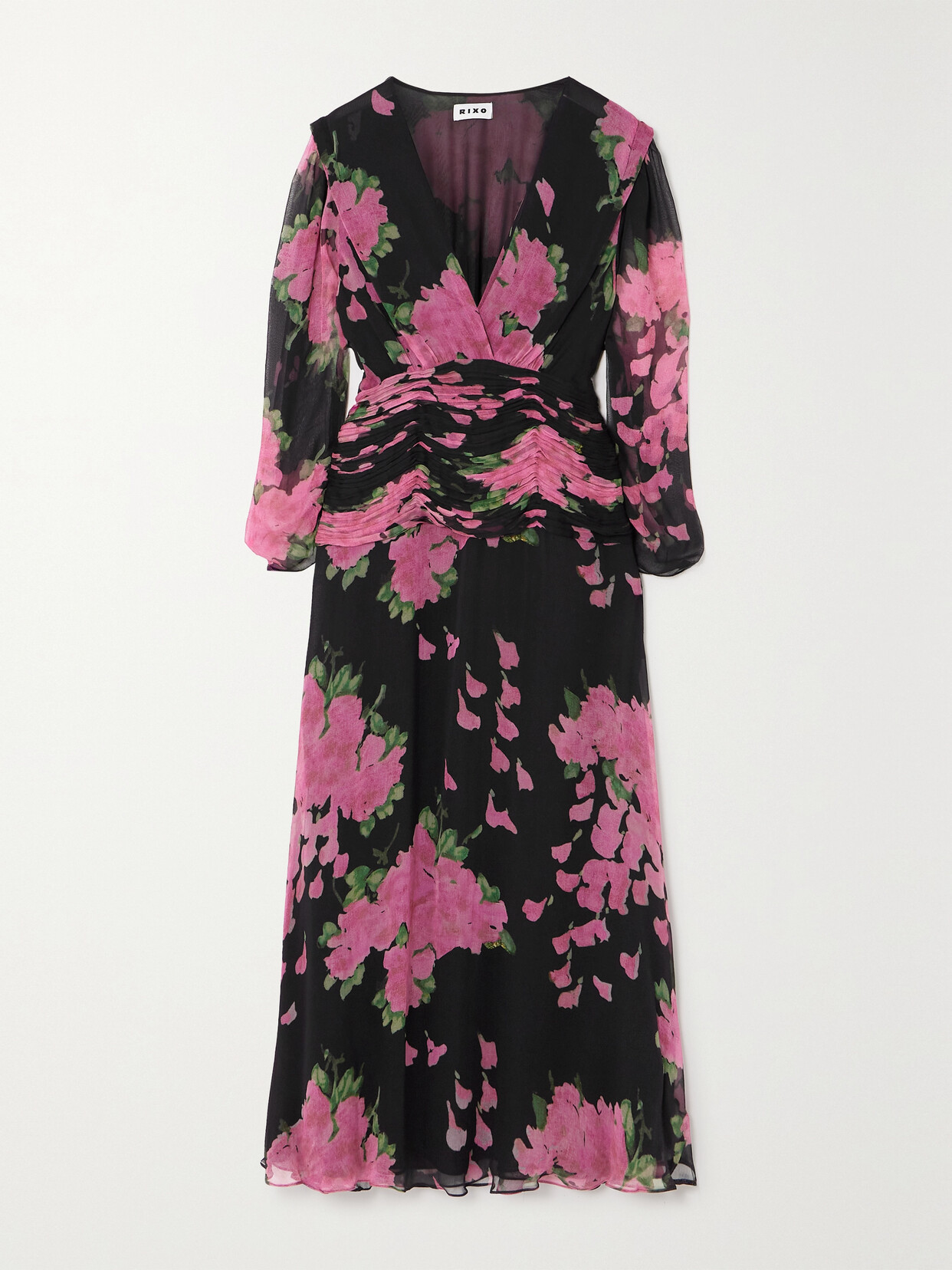 RIXO - Racquel Ruched Floral-print Devoré-velvet Midi Dress - Multi