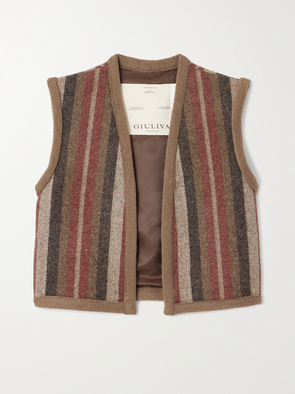 Giuliva Heritage Lia Striped Herringbone Wool Waistcoat In Brown