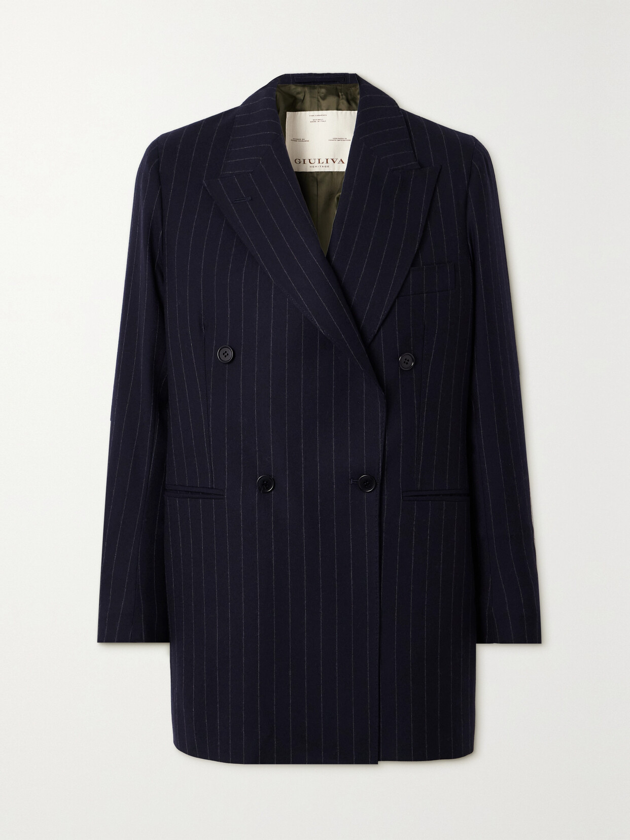 Giuliva Heritage The Stella Double-breasted Pinstripe Wool-twill Jacket In Blue