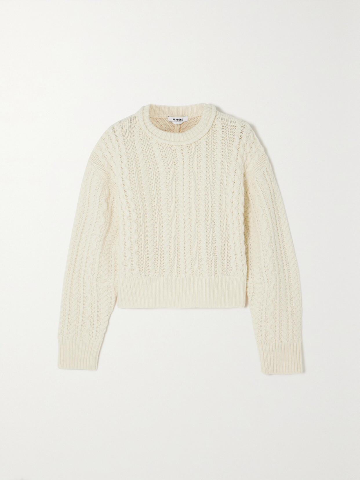 Re/done Crewneck Cable Pullover In Cream