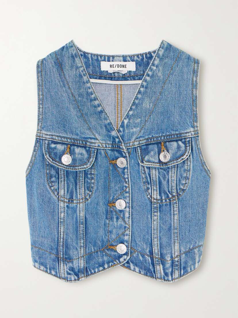 RE/DONE Cropped Paneled Denim Vest - x small