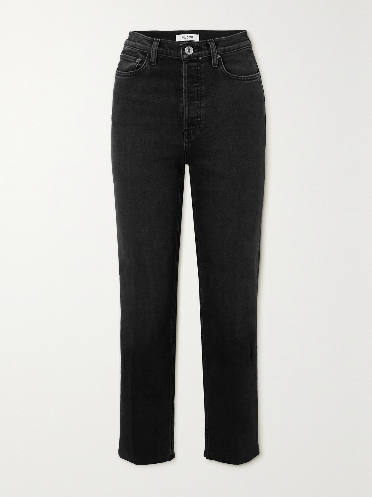 RE/DONE - 70s Stove Pipe Cropped Distressed High-rise Straight-leg Jeans - Black