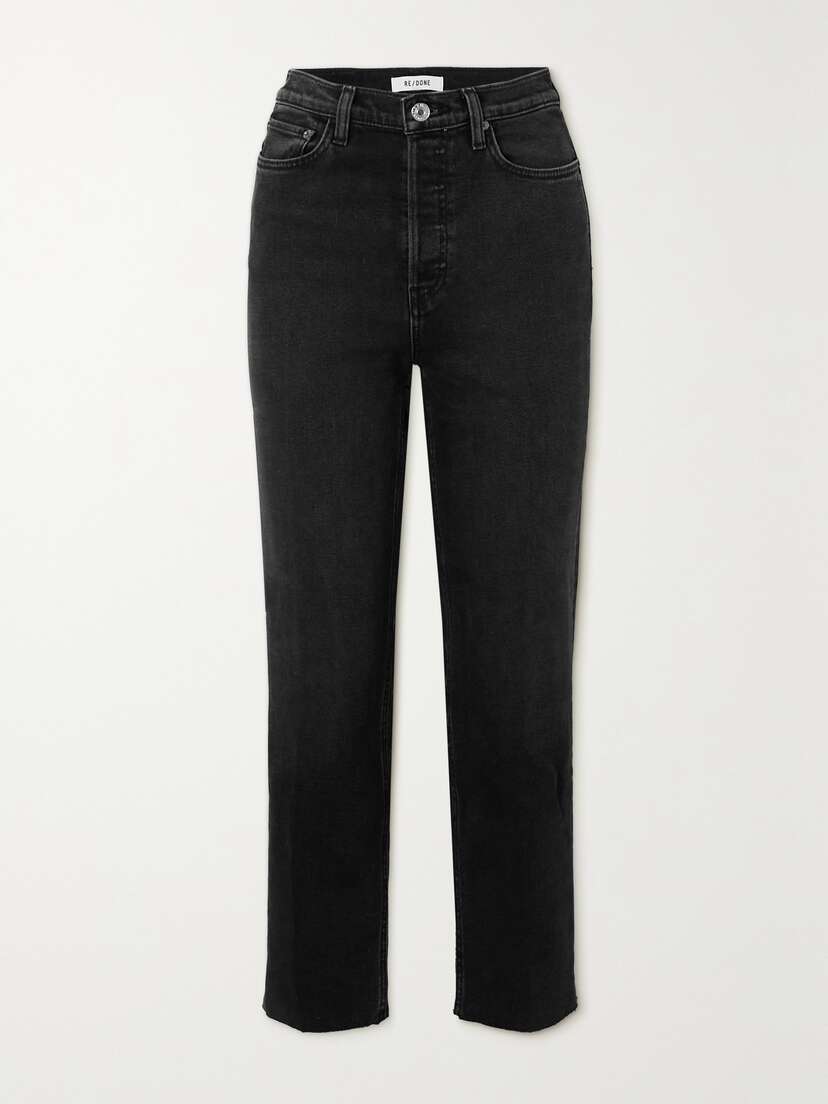 RE/DONE 70s Stove Pipe Cropped Distressed High-rise Straight-leg Jeans