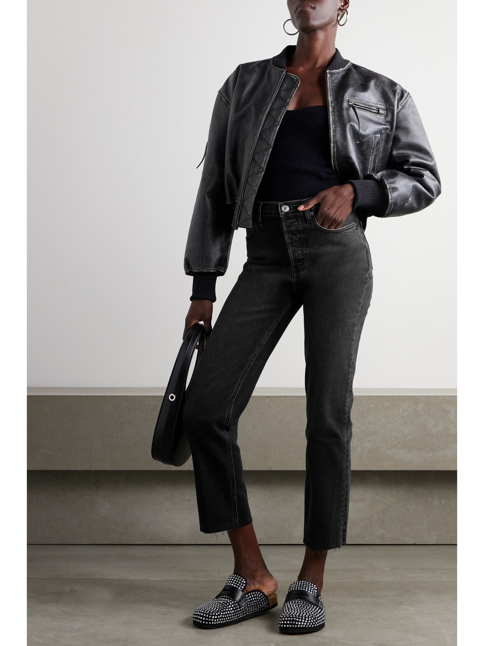 RE/DONE 70s Stove Pipe cropped distressed high-rise straight-leg jeans