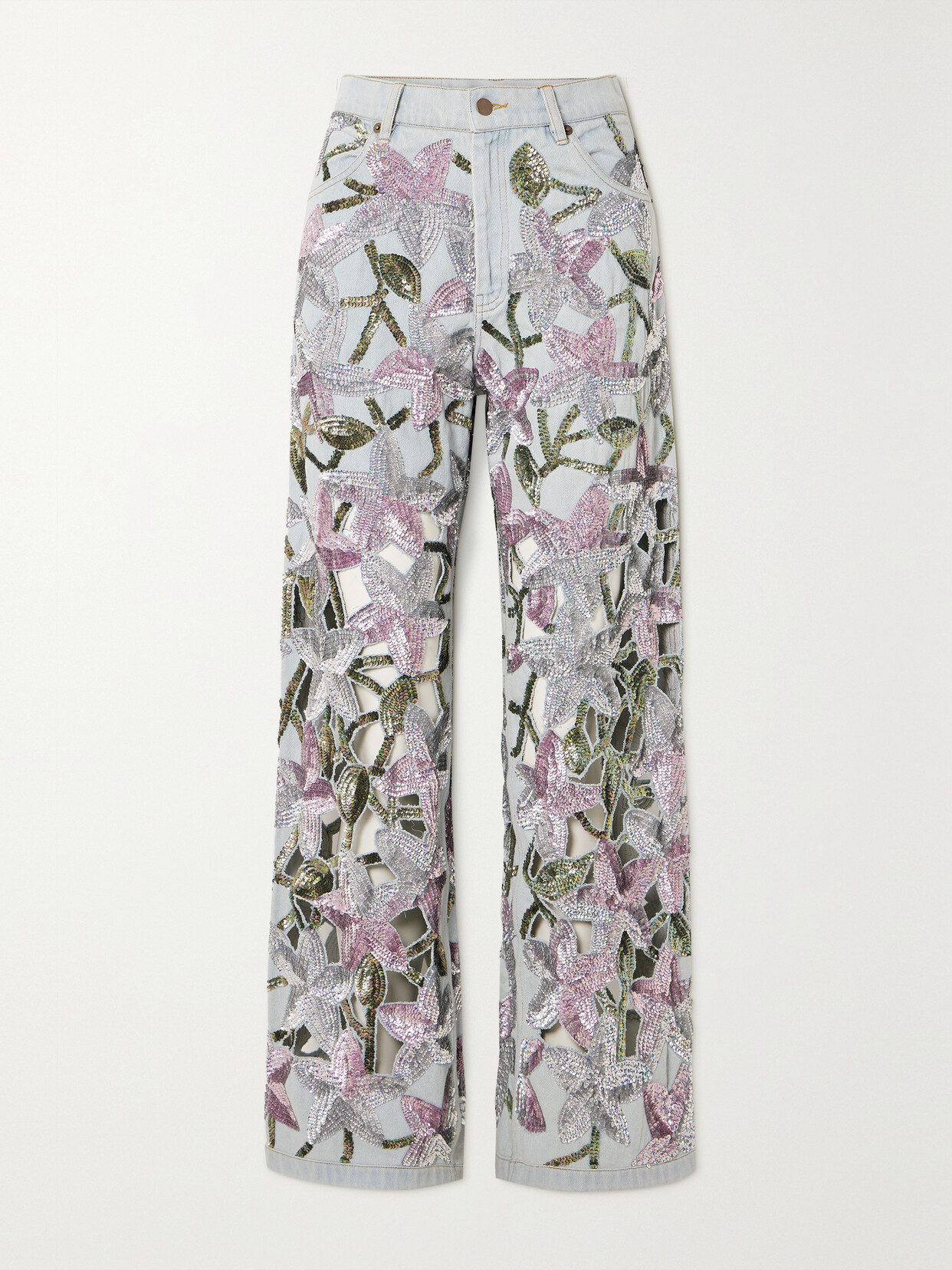 Ashish - Cutout Sequin-embellished High-rise Straight-leg Jeans - Multi