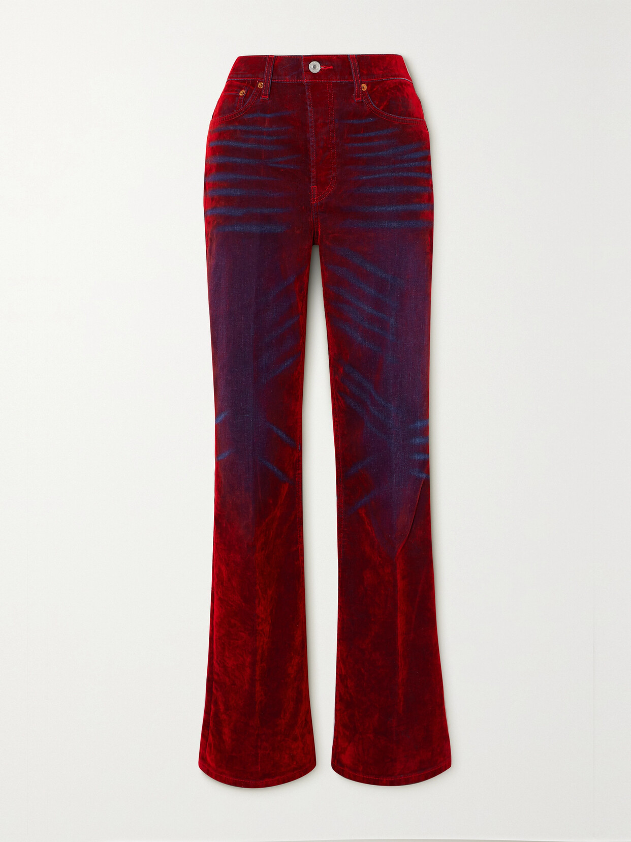 RE/DONE - 70s Bootcut Distressed Velvet And Denim Bootcut Pants - Red