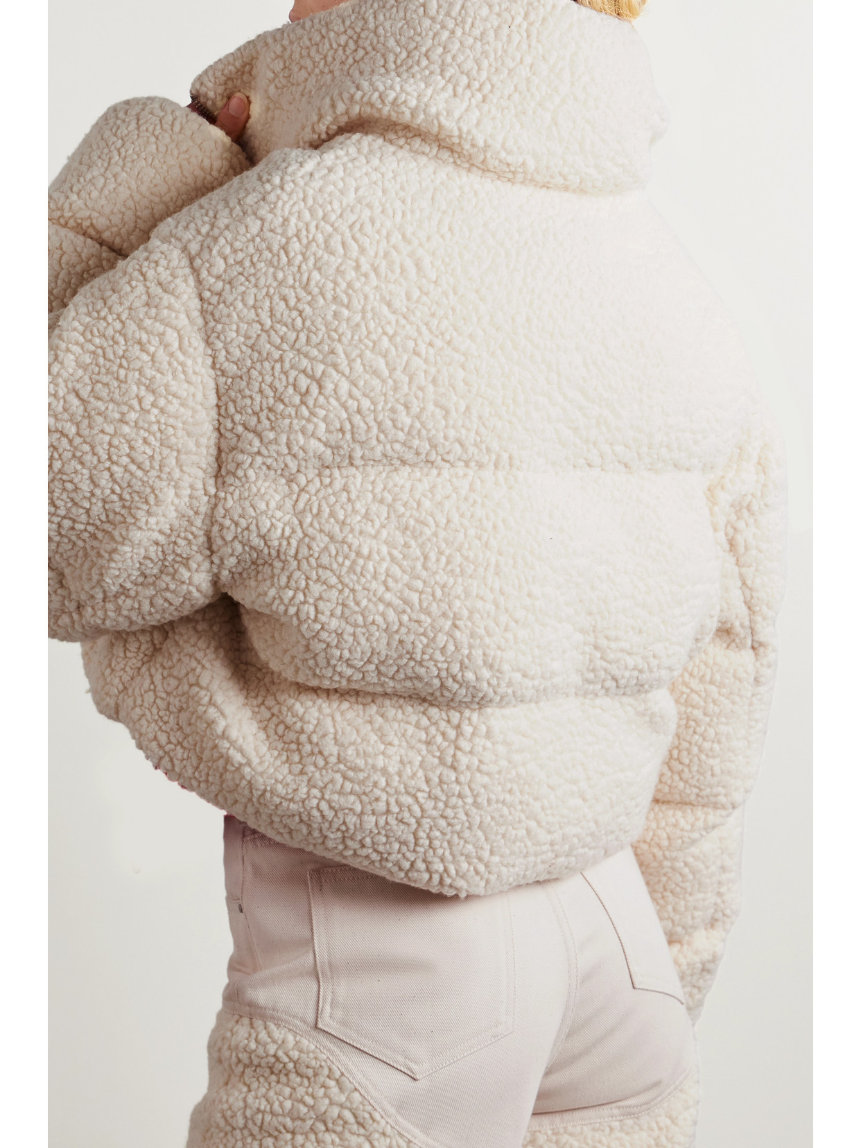 Shop Cordova Kozzy Cropped Padded Quilted Wool-blend Fleece Jacket In Cream