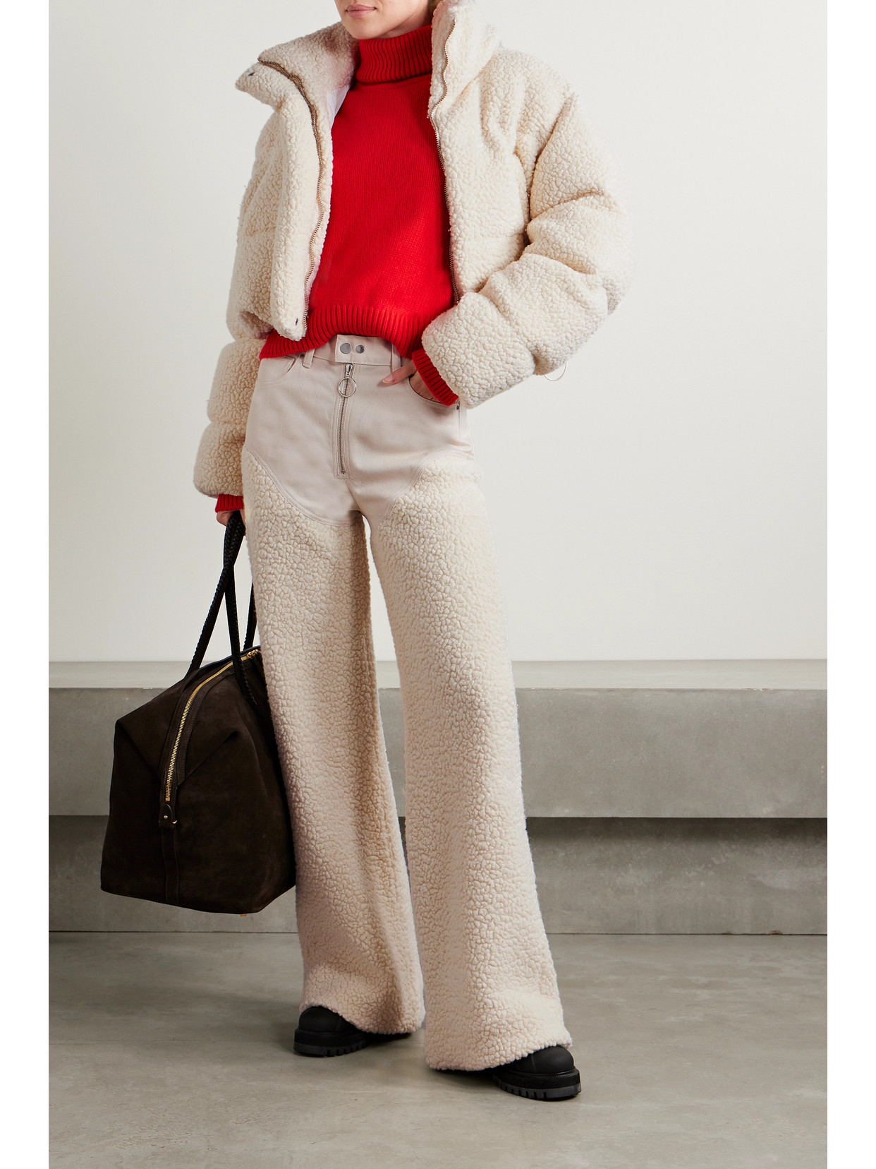 Cordova Kozzy Cropped Padded Quilted Wool-blend Fleece Jacket In Cream