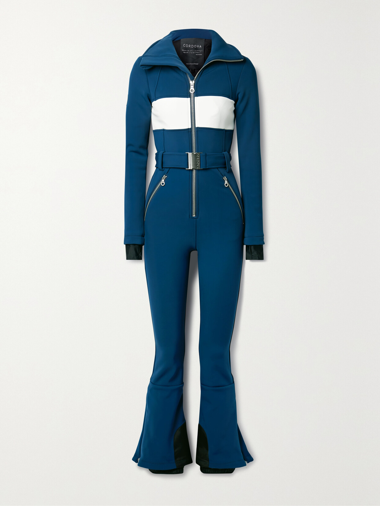 Shop Cordova Fora Belted Striped Ski Suit In Black