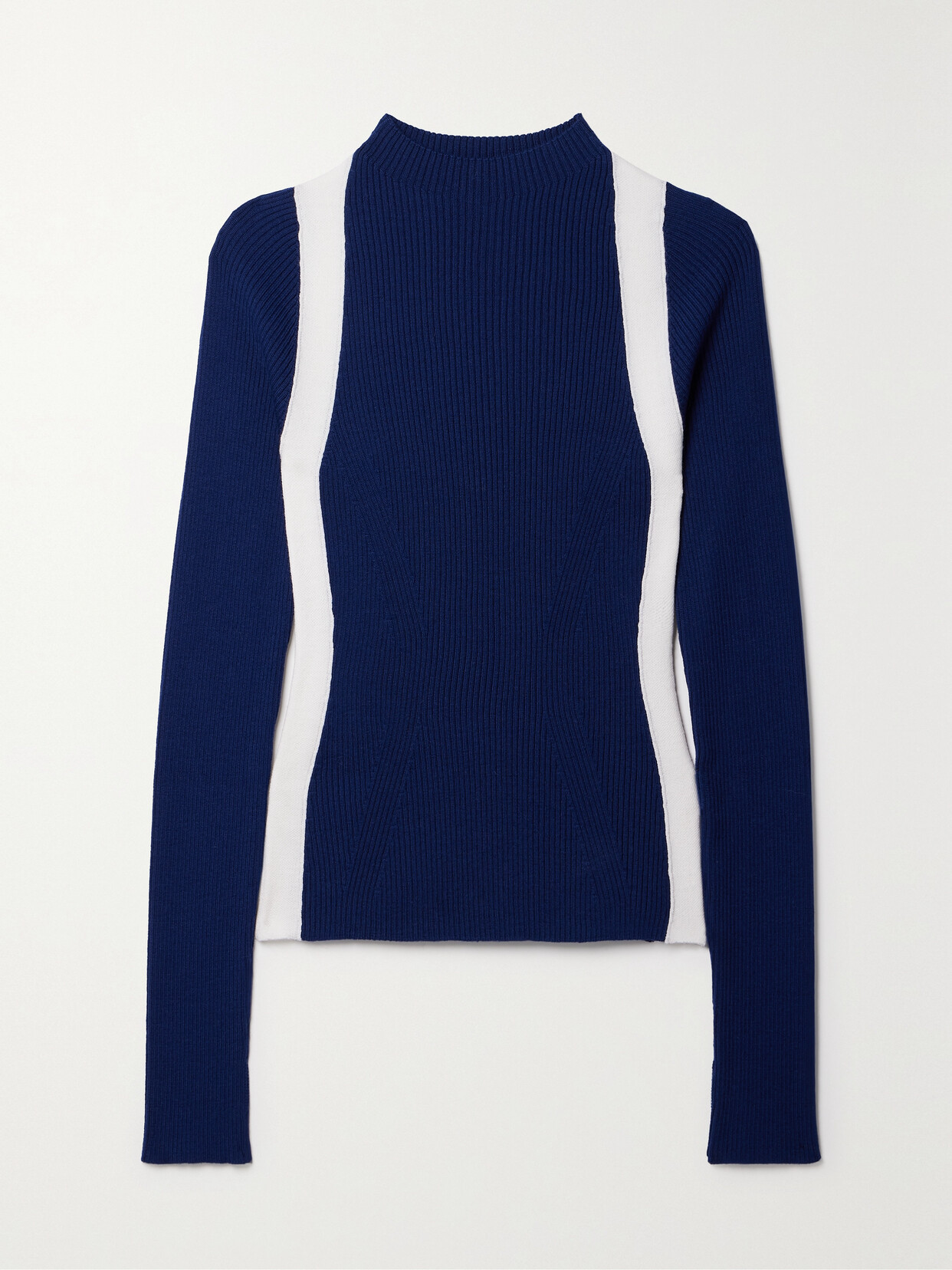 Cordova Pista Paneled Ribbed Merino Wool-blend Sweater In Blue