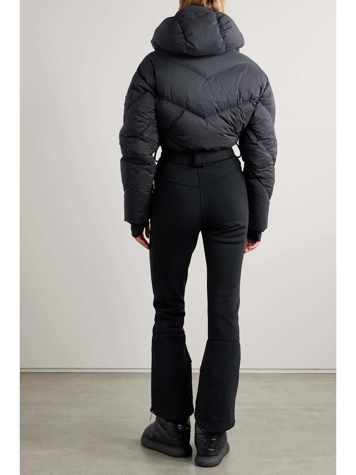 Shop Cordova Ajax Belted Hooded Quilted Down Ski Suit In Black