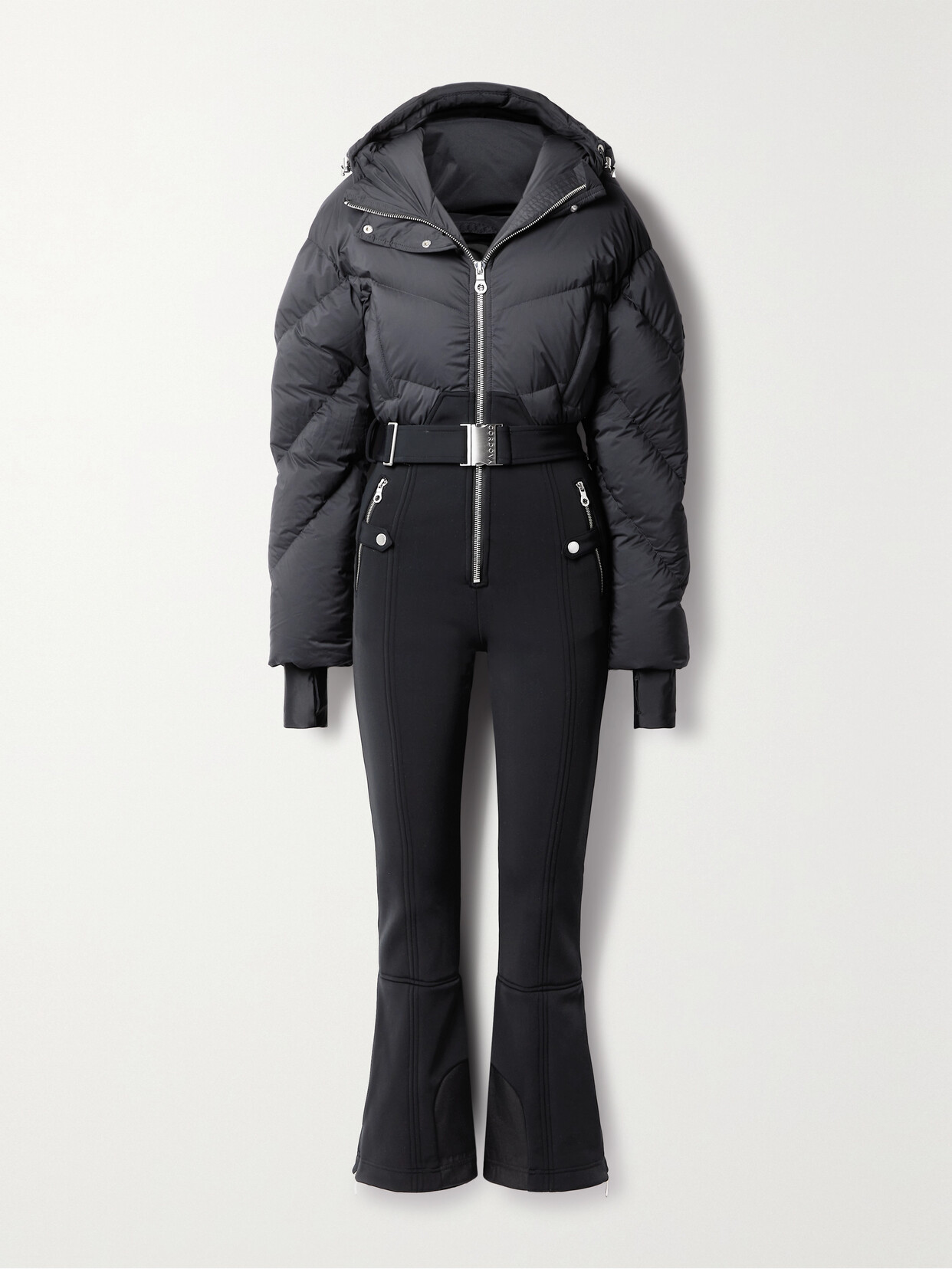 Cordova - Ajax Belted Hooded Quilted Down Ski Suit - Black