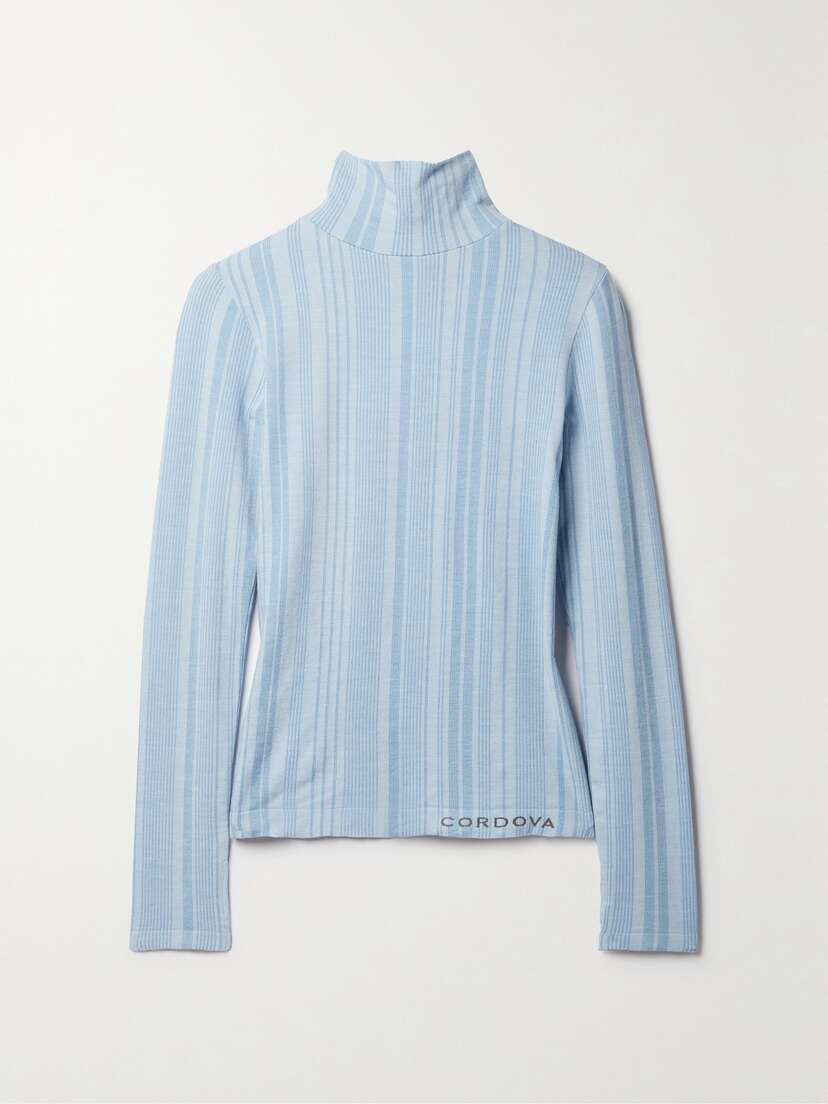 Cordova Sol Striped Ribbed-knit Turtleneck Top