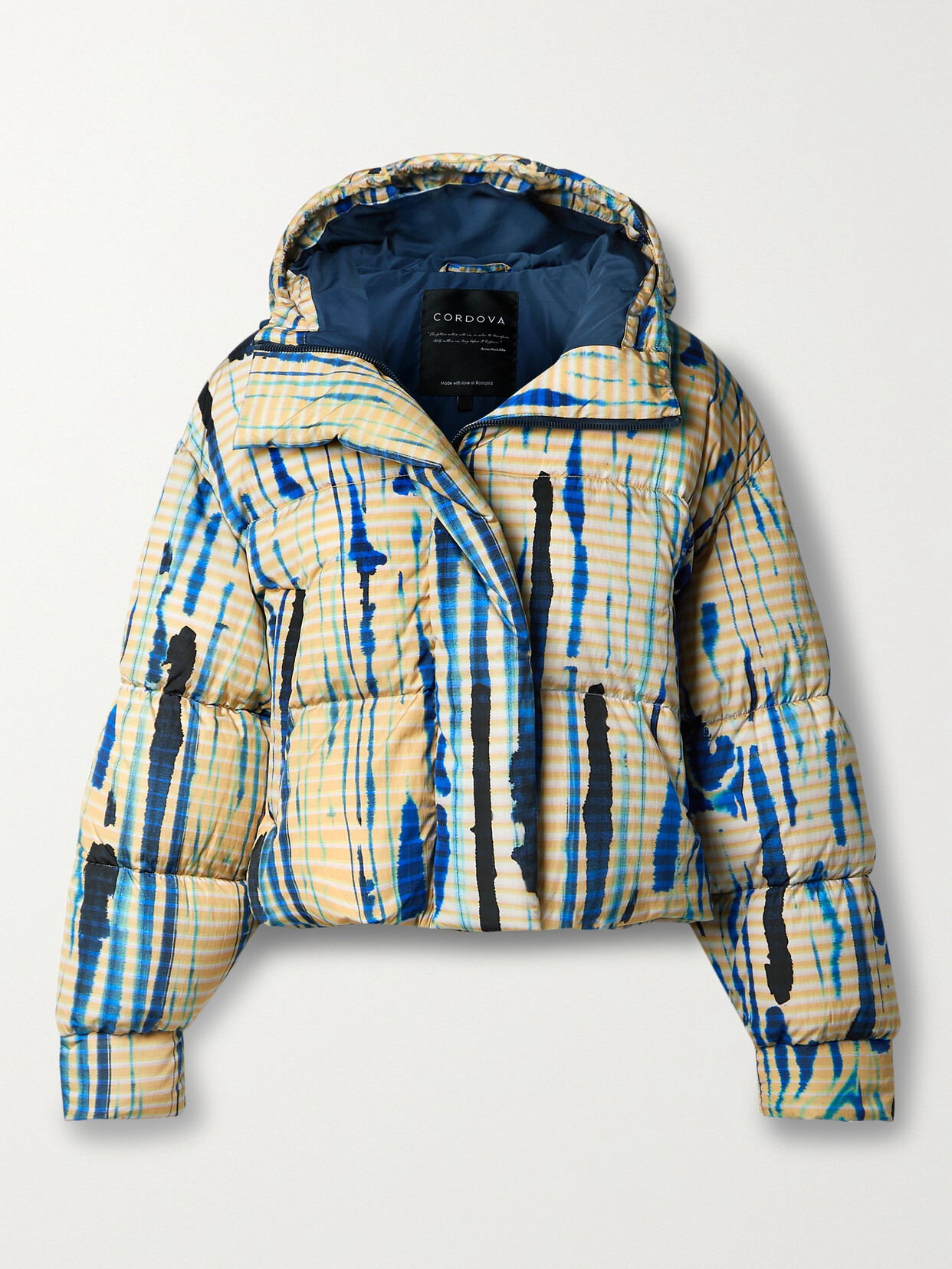 Cordova Aomori Hooded Quilted Printed Down Ski Jacket In Blue