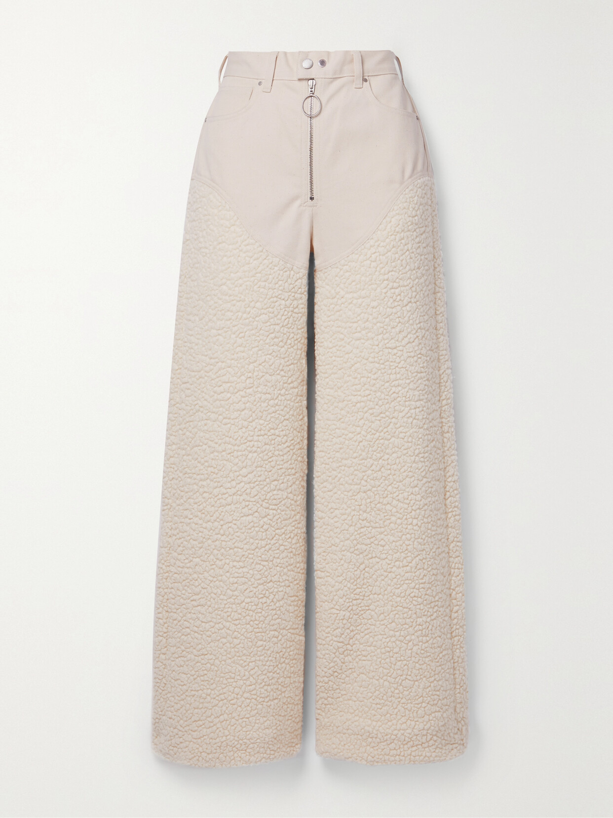 Shop Cordova Kozzy Wool-blend Fleece And Cotton-twill Straight-leg Pants In Cream