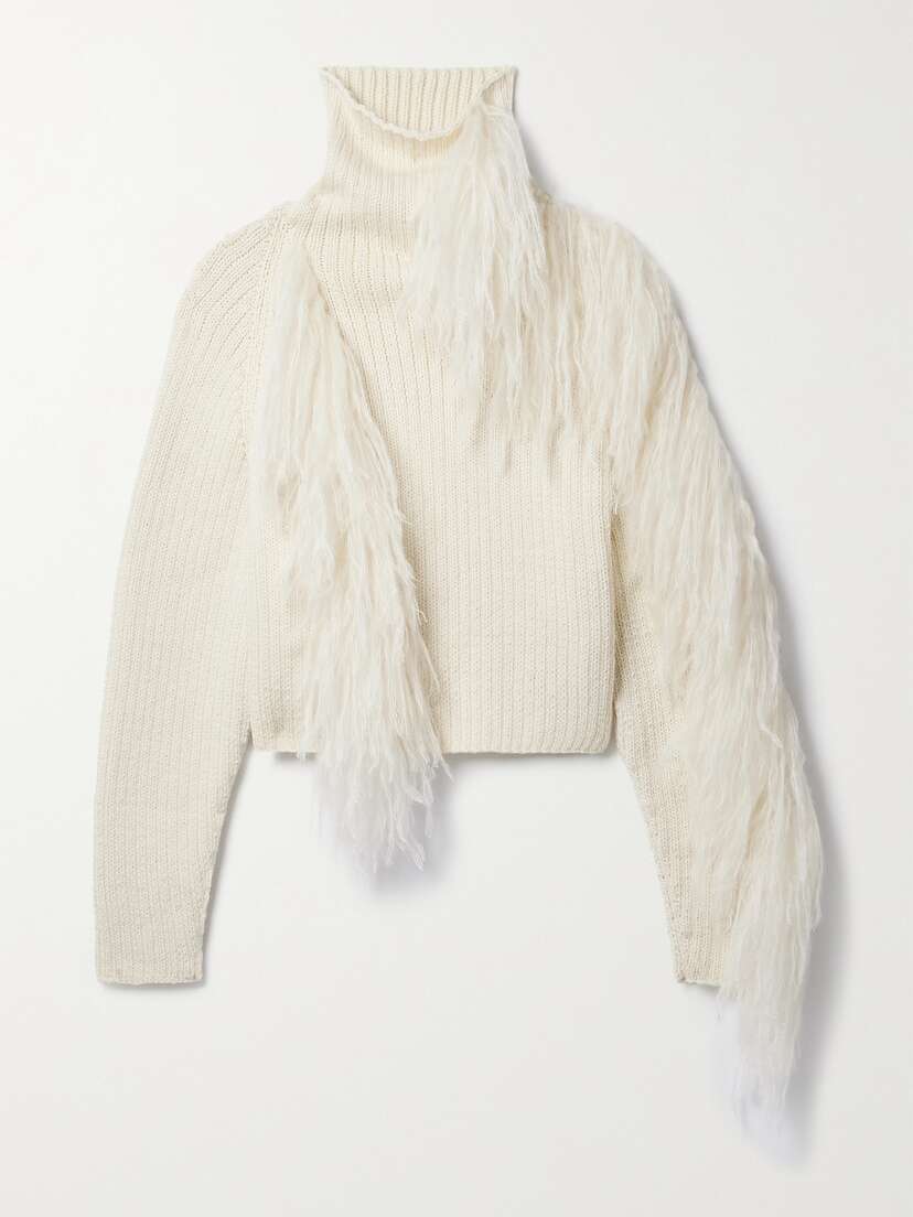 Cordova Ploma Cropped Fringed Merino Wool Turtleneck Sweater