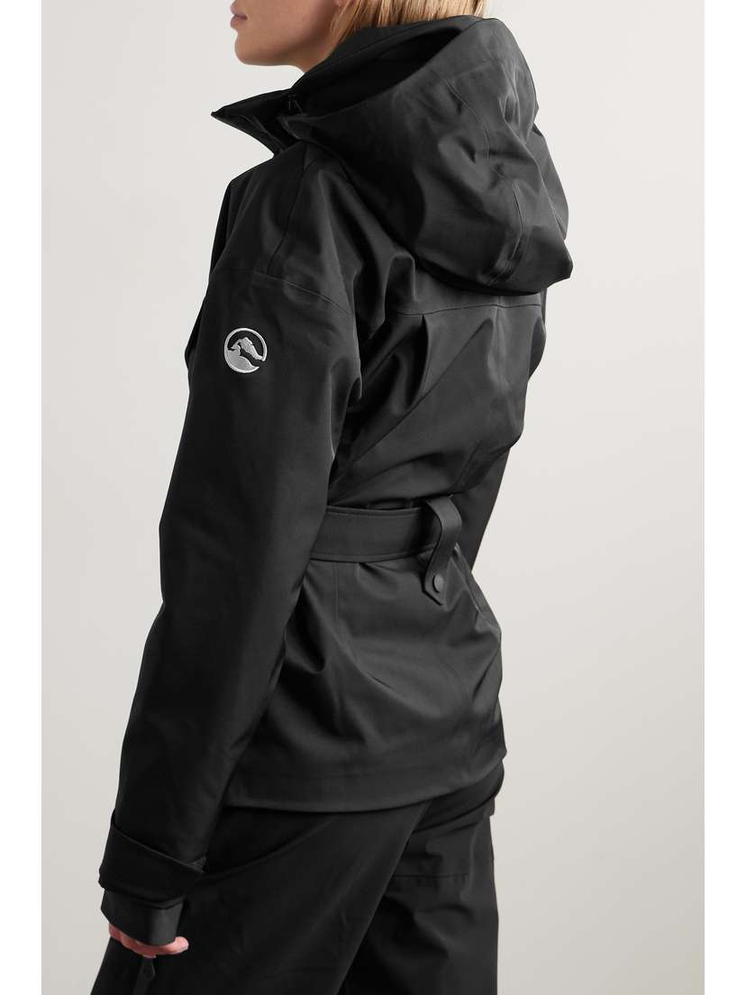 Cordova Cascade Belted Hooded Ski Jacket - side view in Black