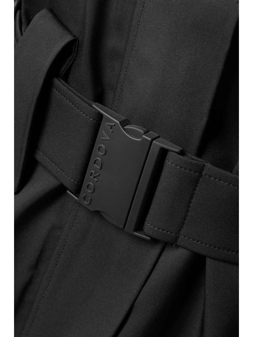 Cordova Cascade Belted Hooded Ski Jacket - detail view in Black