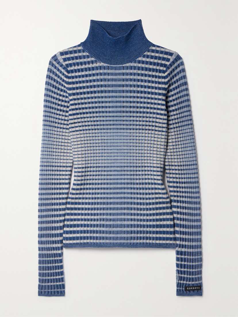 Cordova Valais Ribbed Striped Merino Wool Turtleneck Sweater