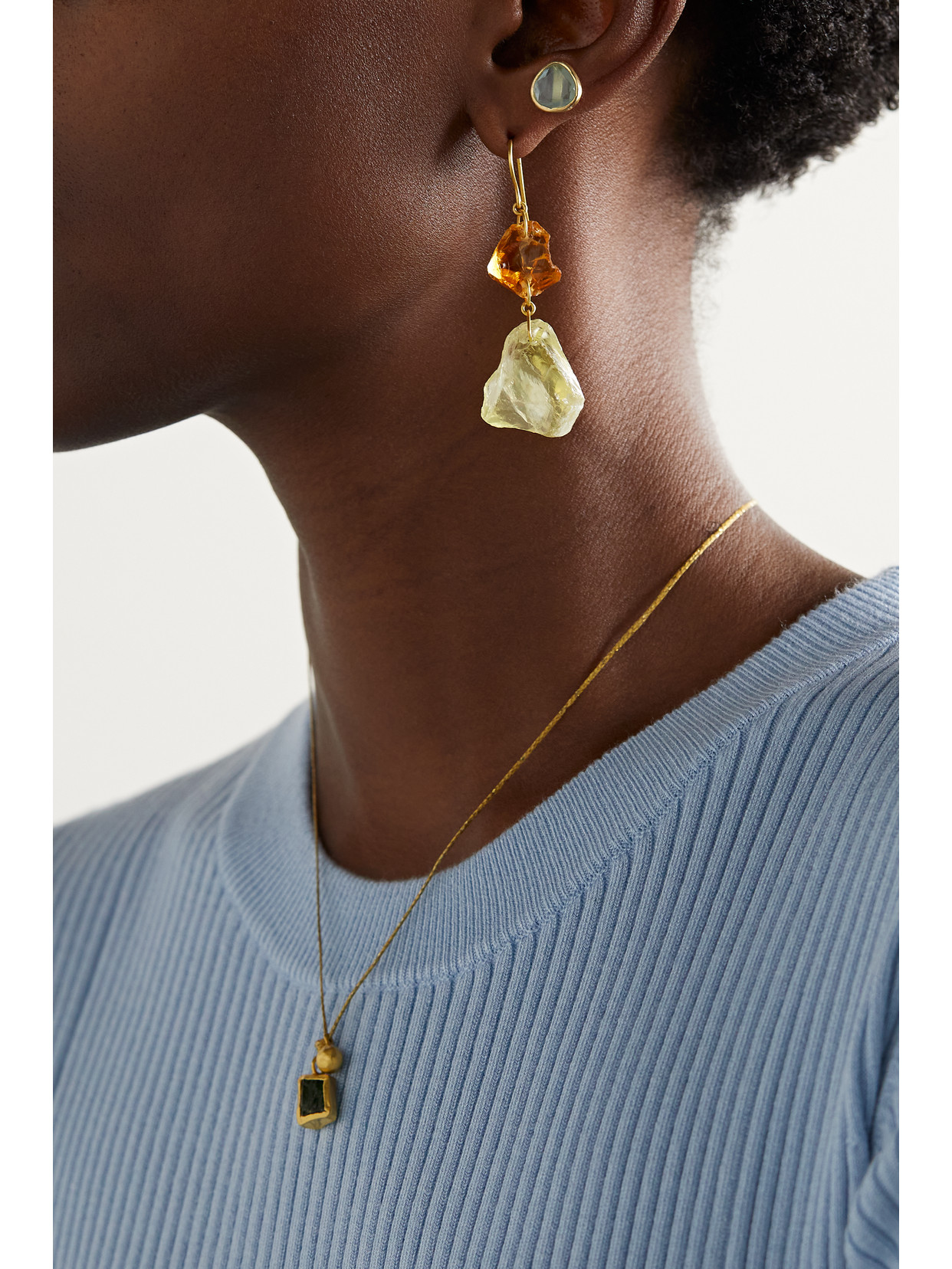 Pippa Small 18-karat Gold, Citrine And Quartz Earrings In Gold