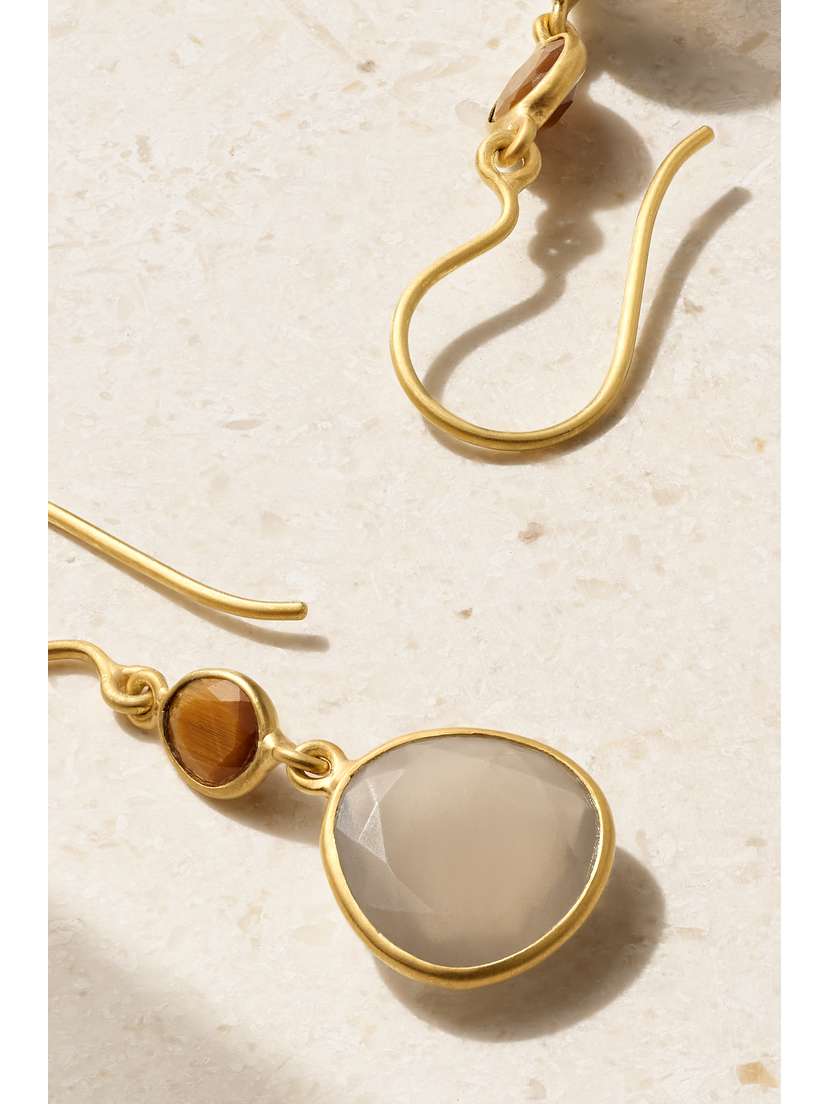 Pippa Small 18-karat Gold, Moonstone And Tiger's Eye Earrings - side view in Gold