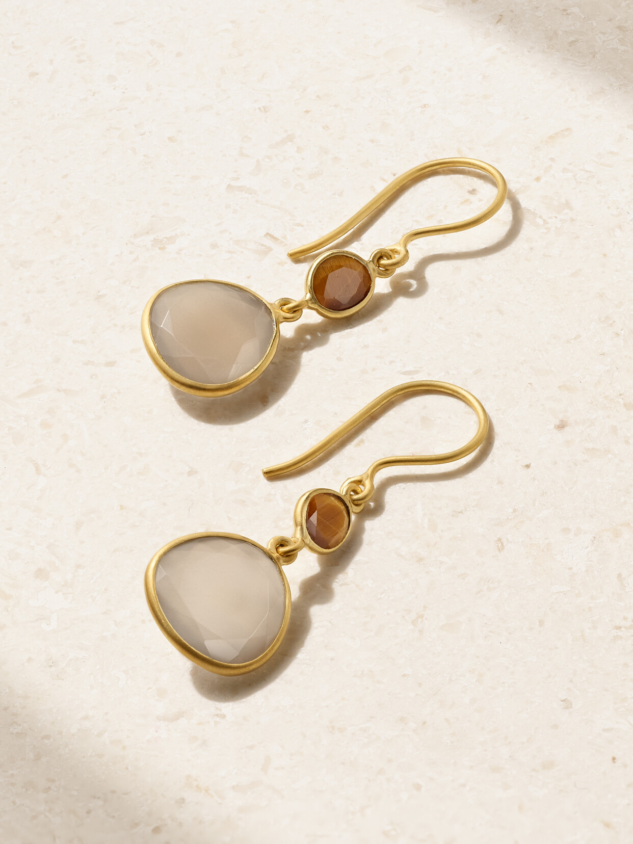 Pippa Small 18-karat Gold, Moonstone And Tiger's Eye Earrings