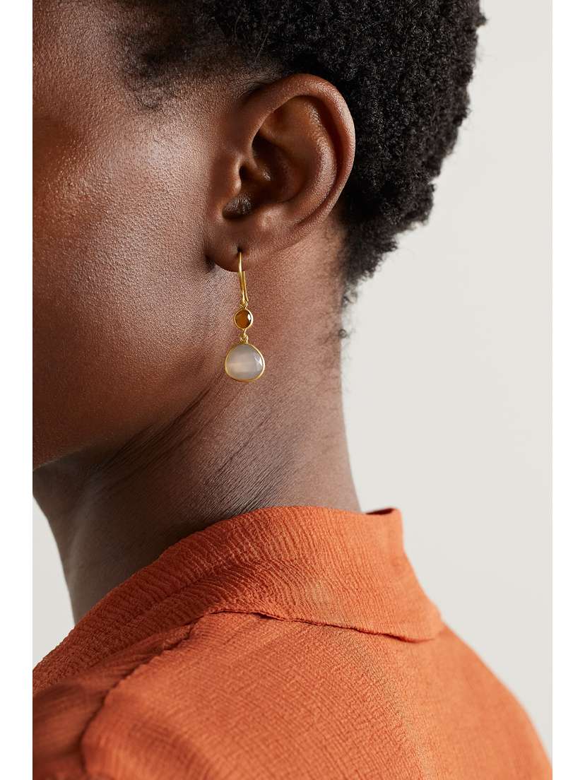 Pippa Small 18-karat Gold, Moonstone And Tiger's Eye Earrings - back view in Gold