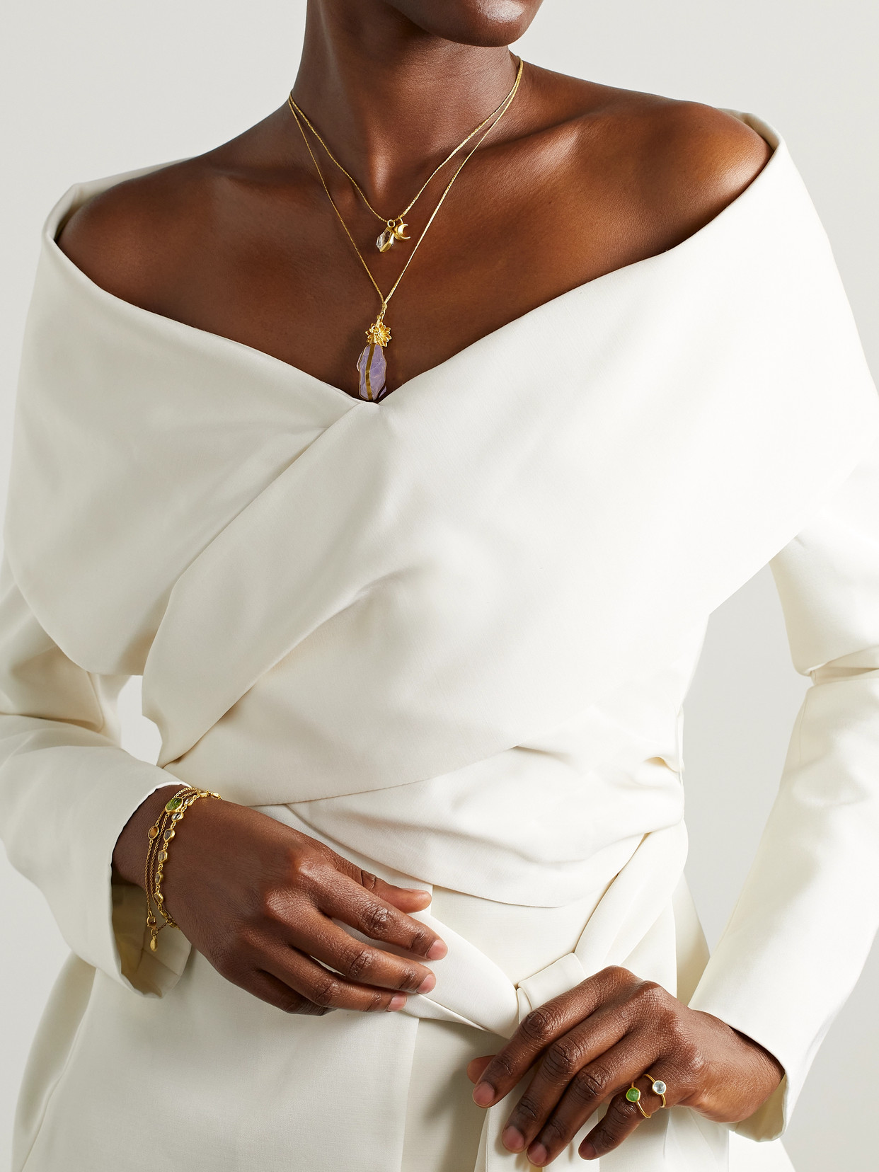 Pippa Small 18-karat Gold, Cord And Quartz Necklace In Gold