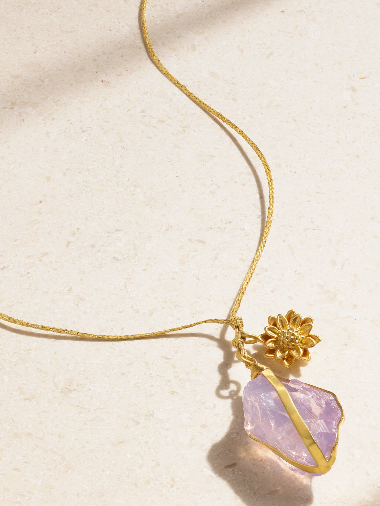 Pippa Small 18-karat Gold, Cord And Quartz Necklace In Purple