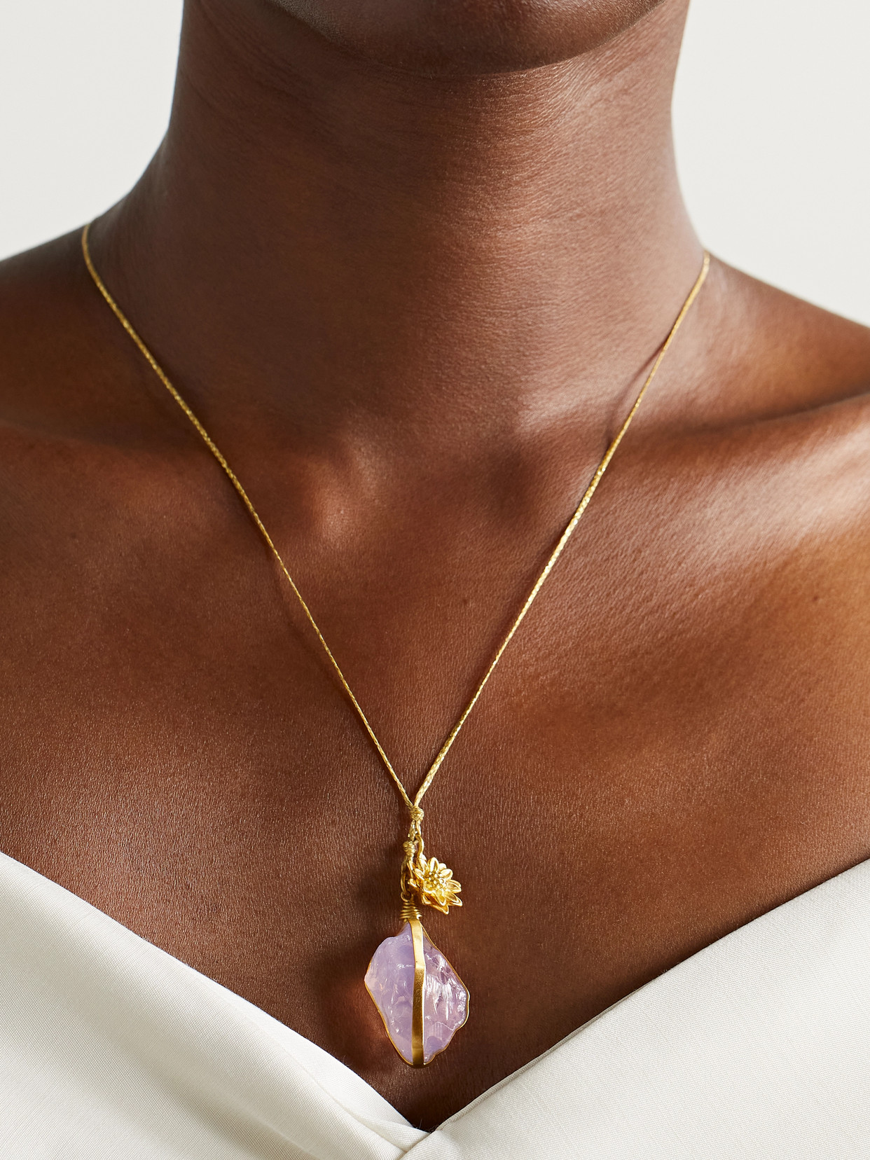 Shop Pippa Small 18-karat Gold, Cord And Quartz Necklace