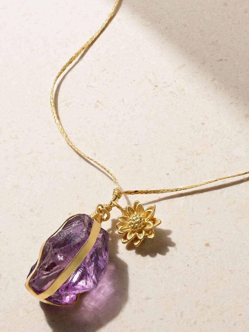 Pippa Small 18-karat Gold, Cord And Amethyst Necklace