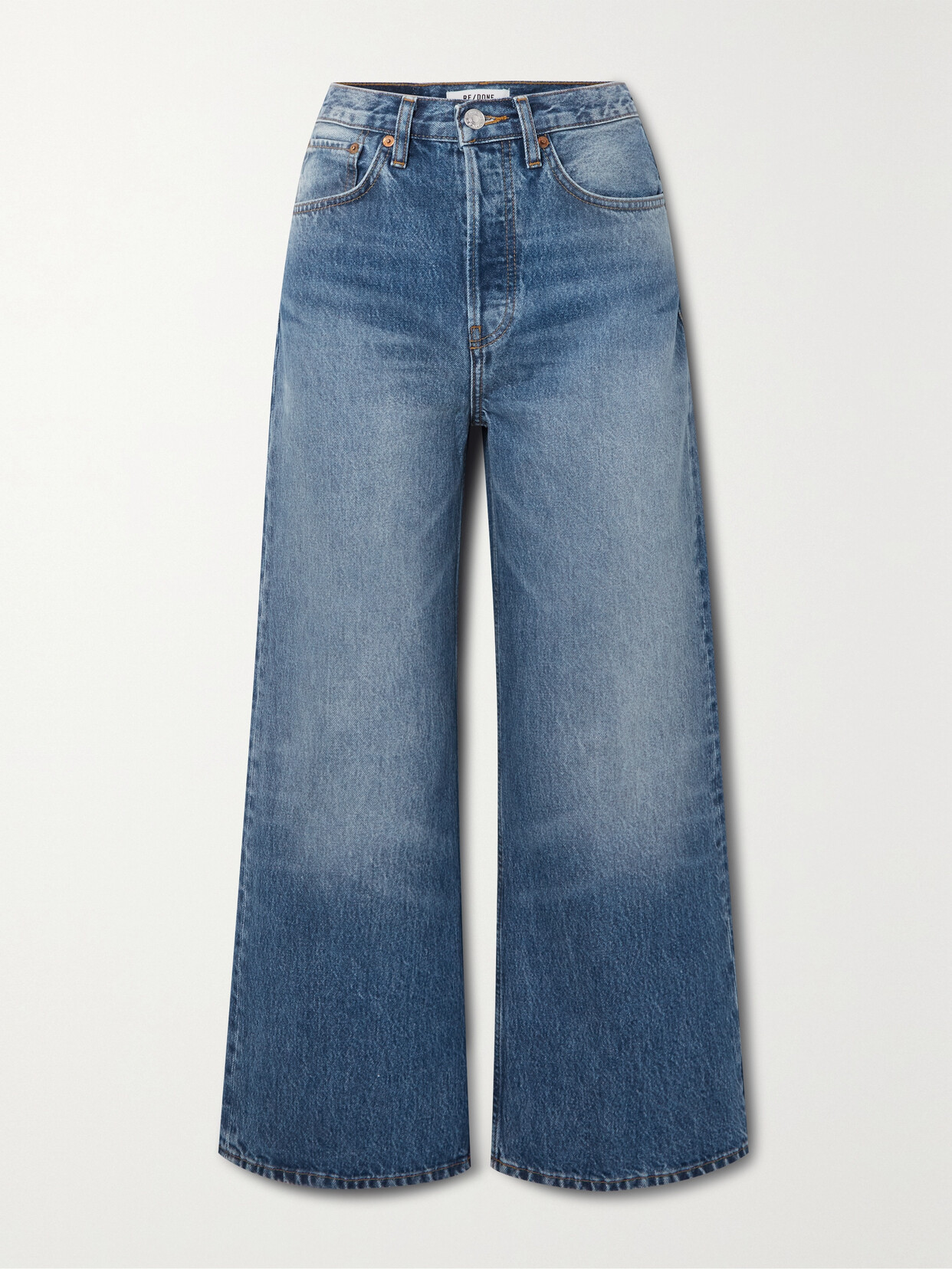 RE/DONE CROPPED HIGH-RISE WIDE-LEG ORGANIC JEANS