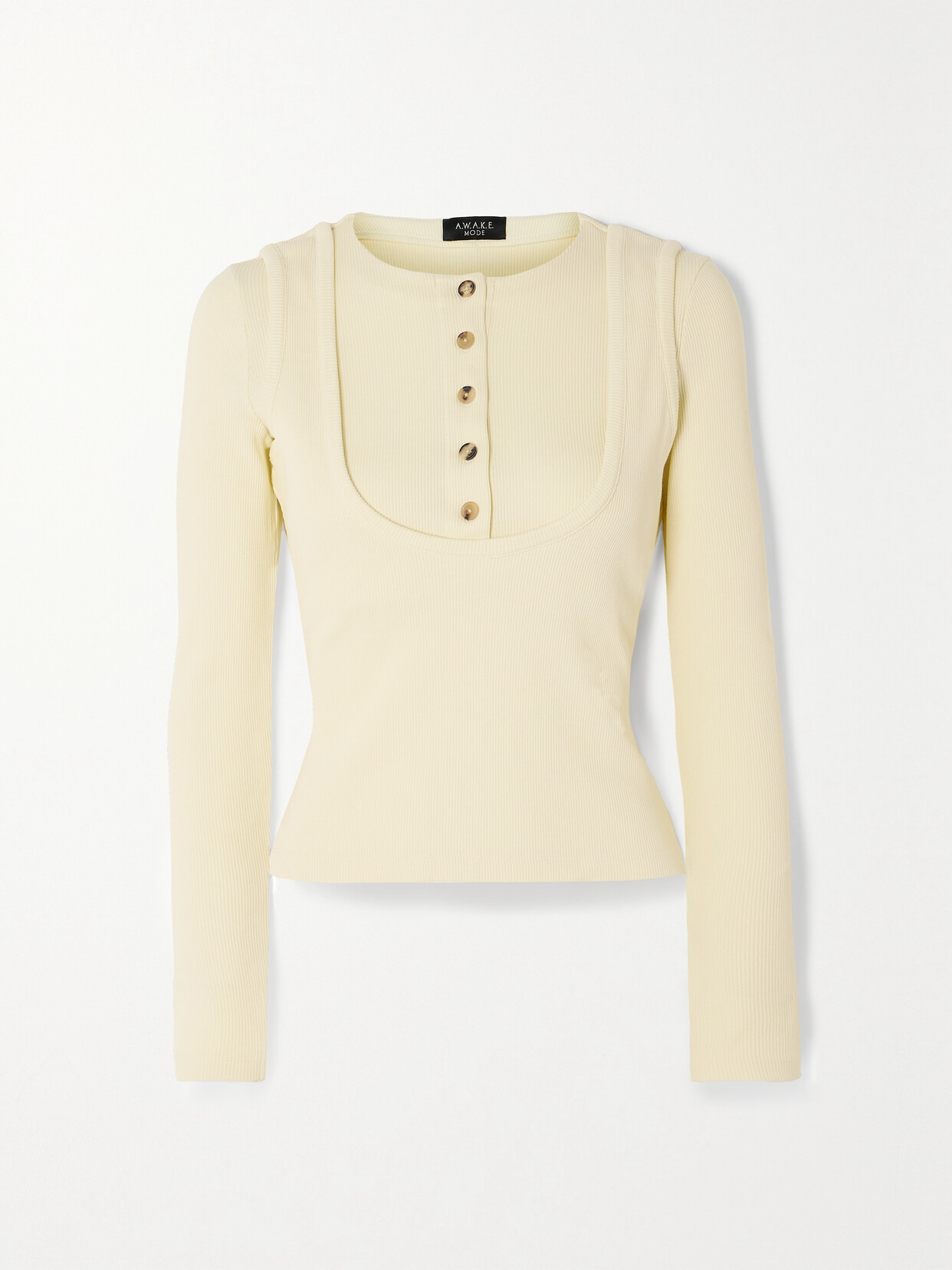 A.W.A.K.E. MODE Layered Ribbed Cotton-blend Jersey Top - Ivory