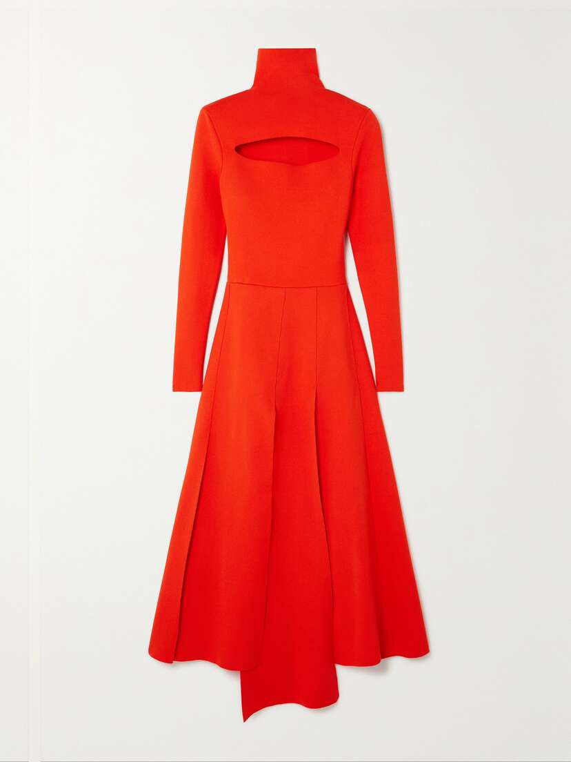 A.W.A.K.E. MODE Asymmetric Cutout Stretch-knit Turtleneck Dress