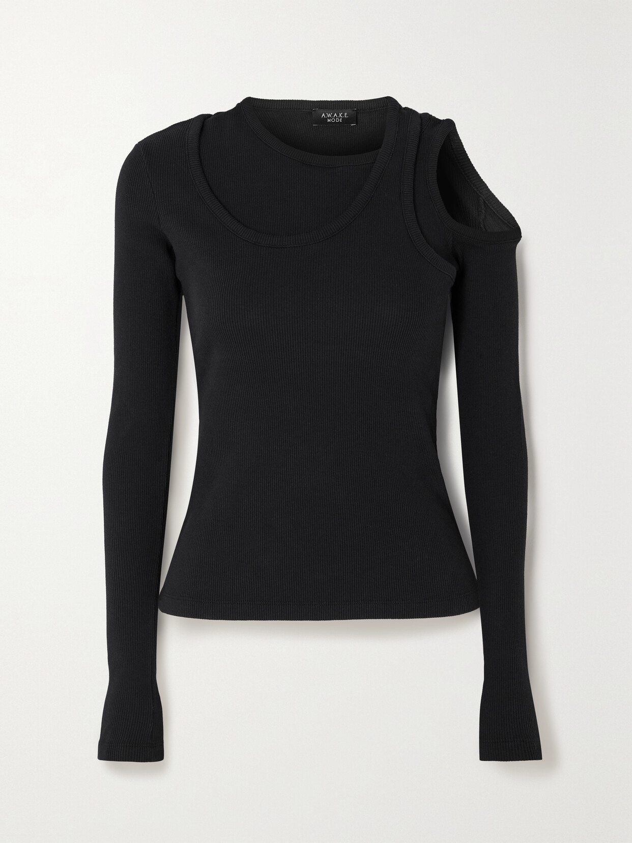 A.W.A.K.E. MODE - Layered Cutout Ribbed Cotton-blend Jersey Top - Black