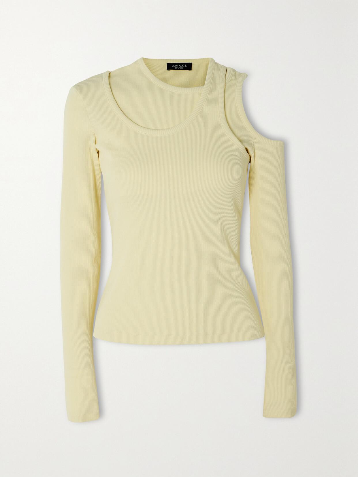 A.W.A.K.E. LAYERED CUTOUT RIBBED COTTON-BLEND JERSEY TOP