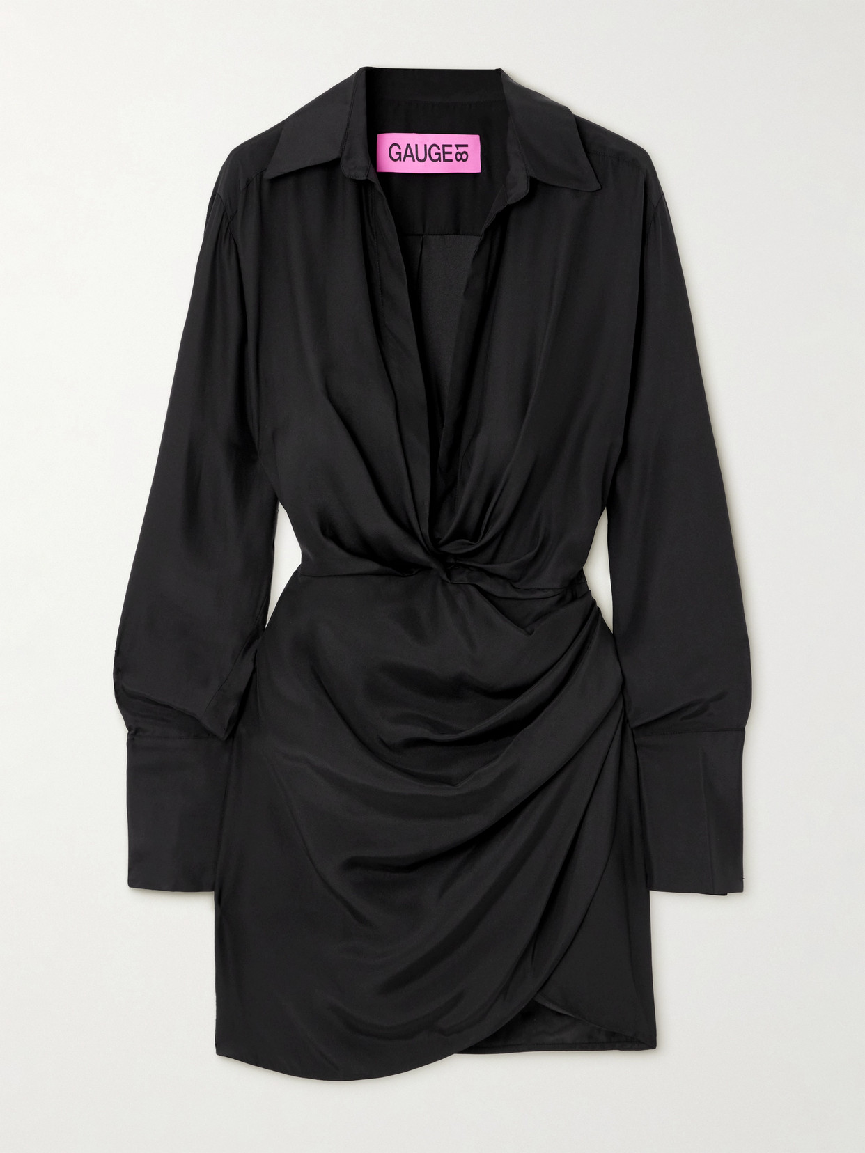 GAUGE81 Naha Wrap-effect Silk Mini Shirt Dress - Black