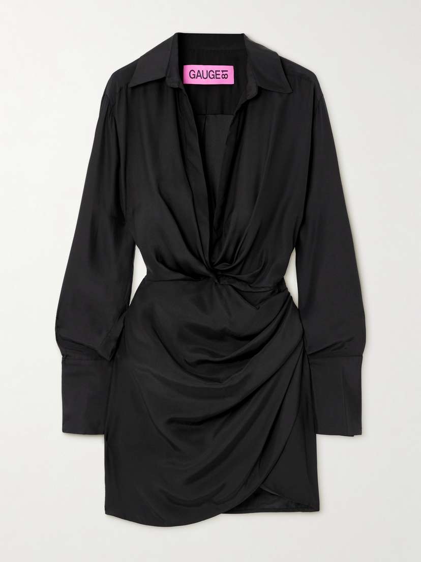 GAUGE81 Naha Wrap-effect Silk Mini Shirt Dress