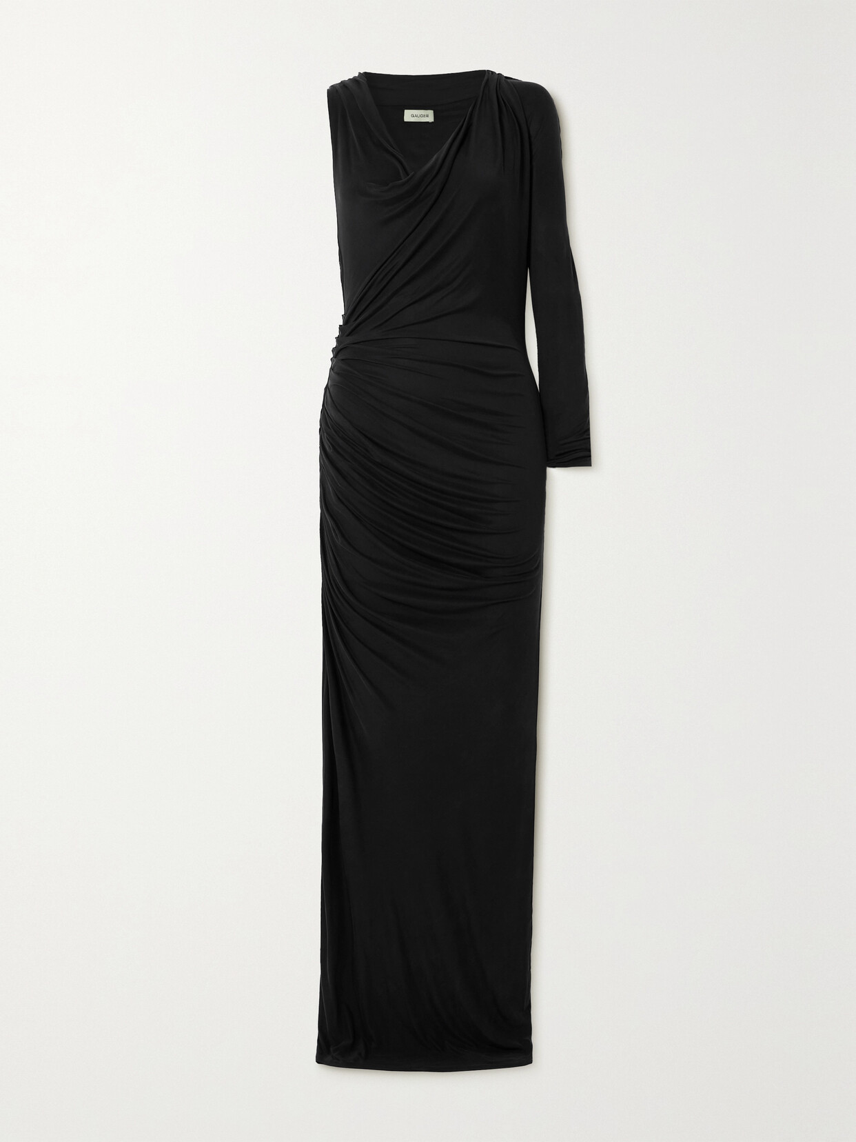 Gauge81 Myrtia Asymmetric One-sleeve Ruched Stretch-jersey Maxi Dress In Black