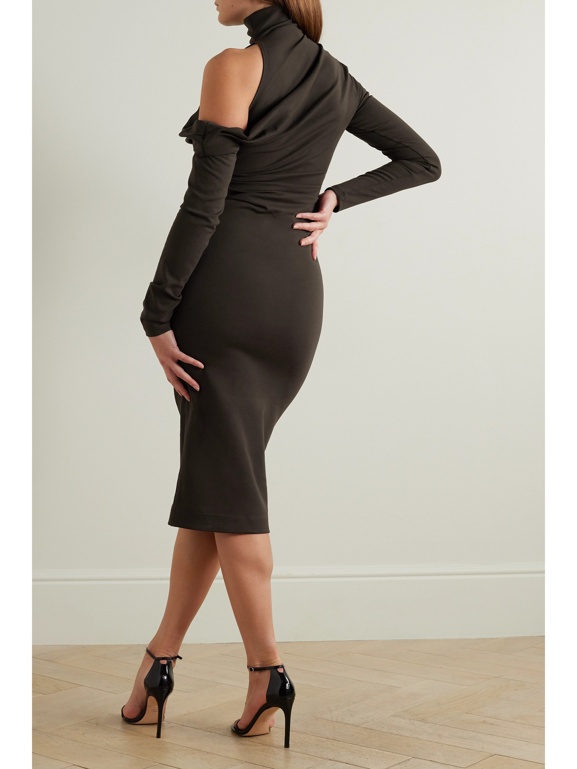 GAUGE81 Teresa asymmetric ponte turtleneck midi dress thumbnail