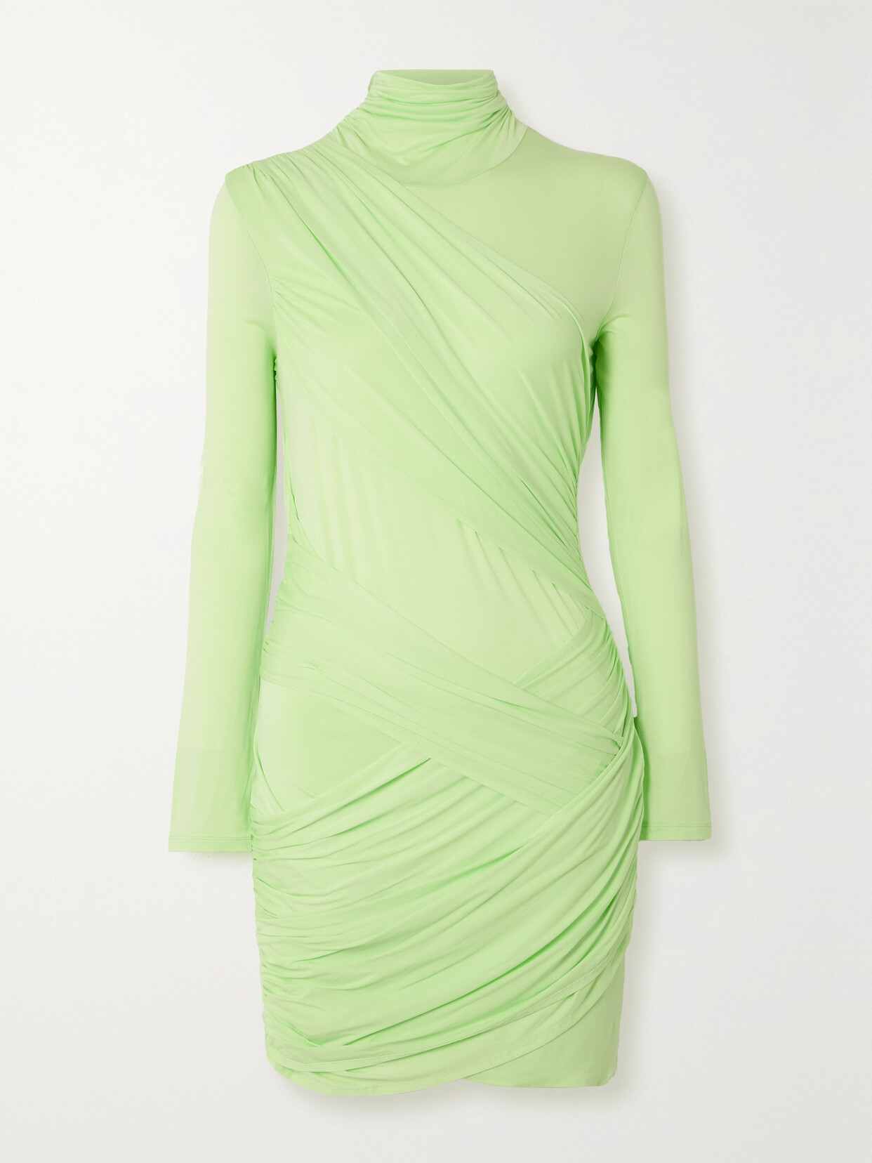 Shop Gauge81 Kores Draped Neon Stretch-jersey Turtleneck Mini Dress In Green