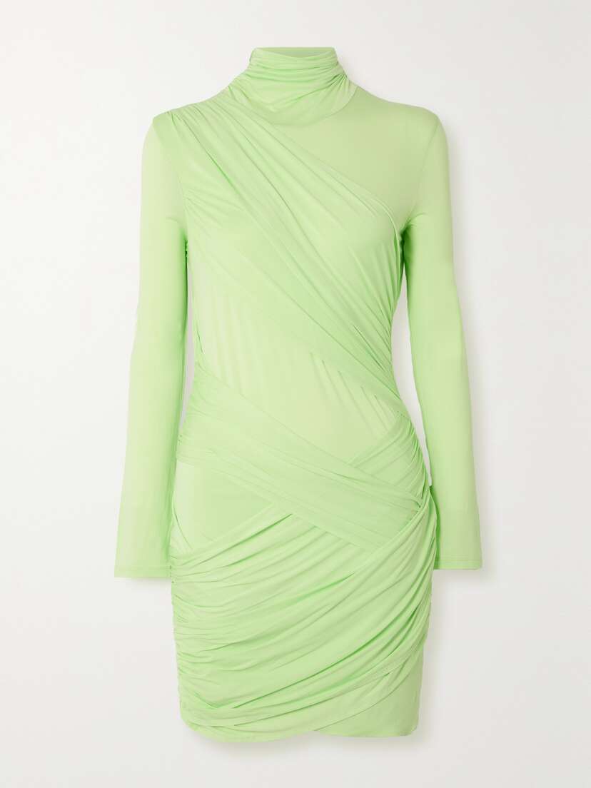 GAUGE81 Kores Draped Neon Stretch-jersey Turtleneck Mini Dress