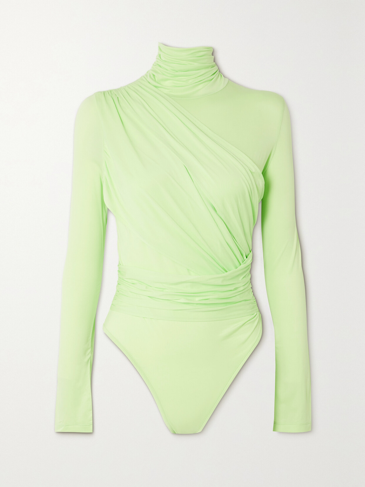 GAUGE81 - Patra Draped Neon Stretch-jersey Turtleneck Bodysuit - Green