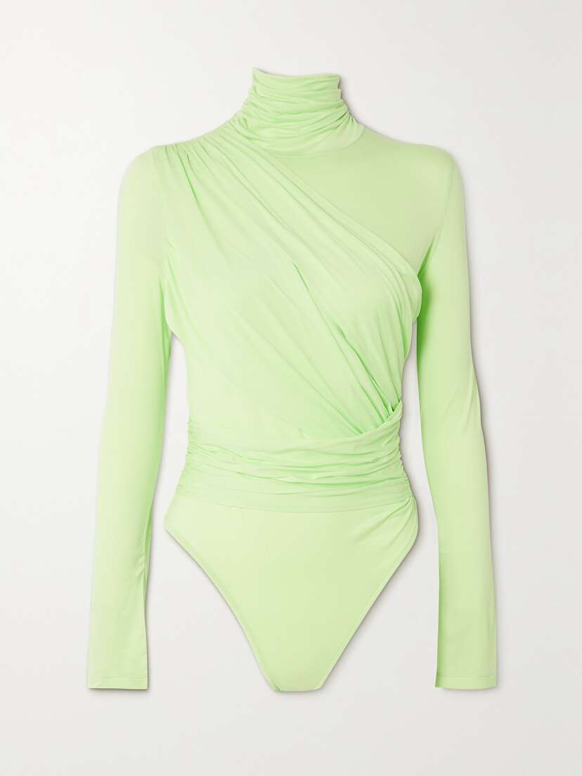 GAUGE81 Patra Draped Neon Stretch-jersey Turtleneck Bodysuit
