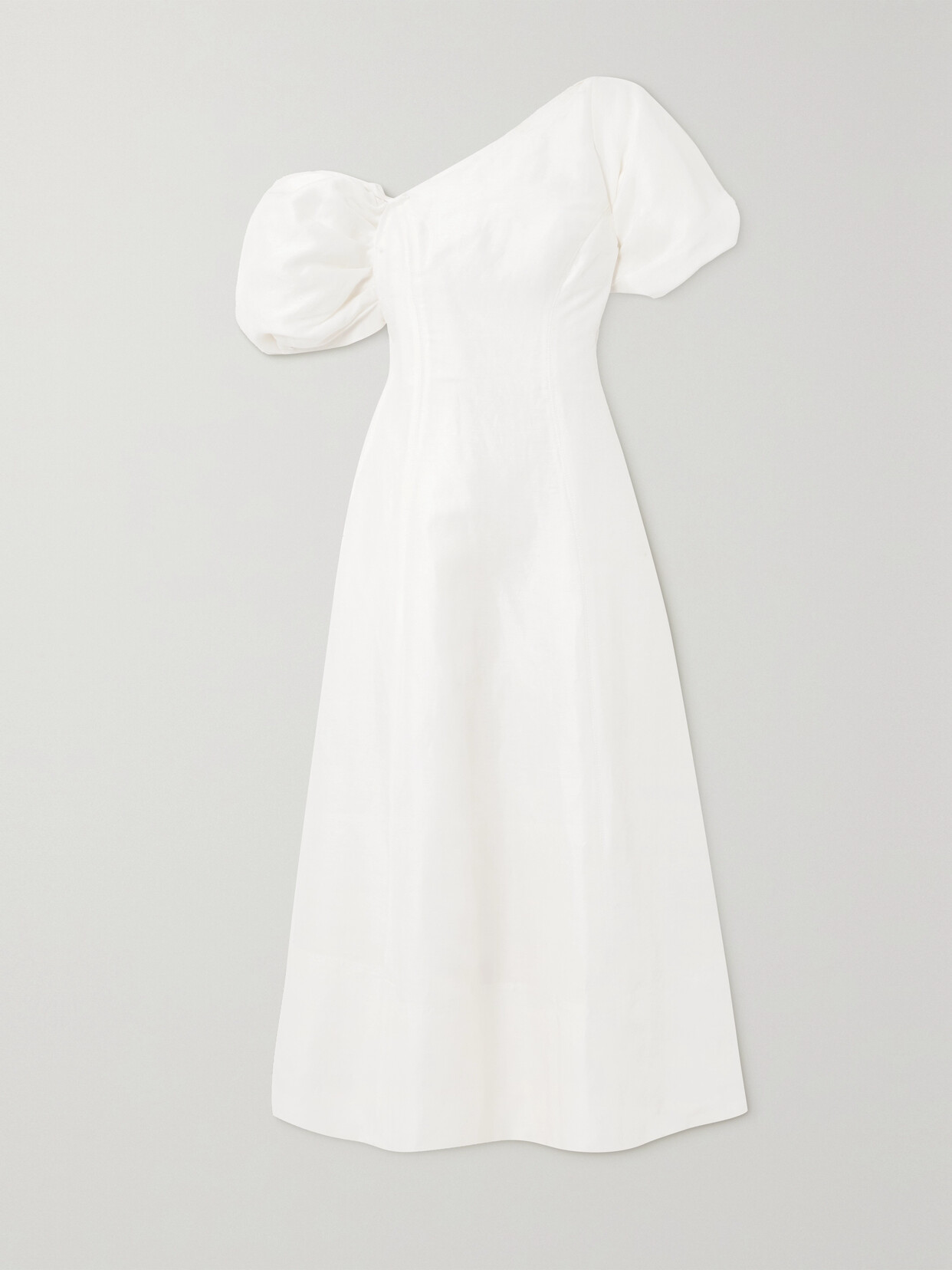 Aje Arista Asymmetric Linen-blend Midi Dress In Ivory